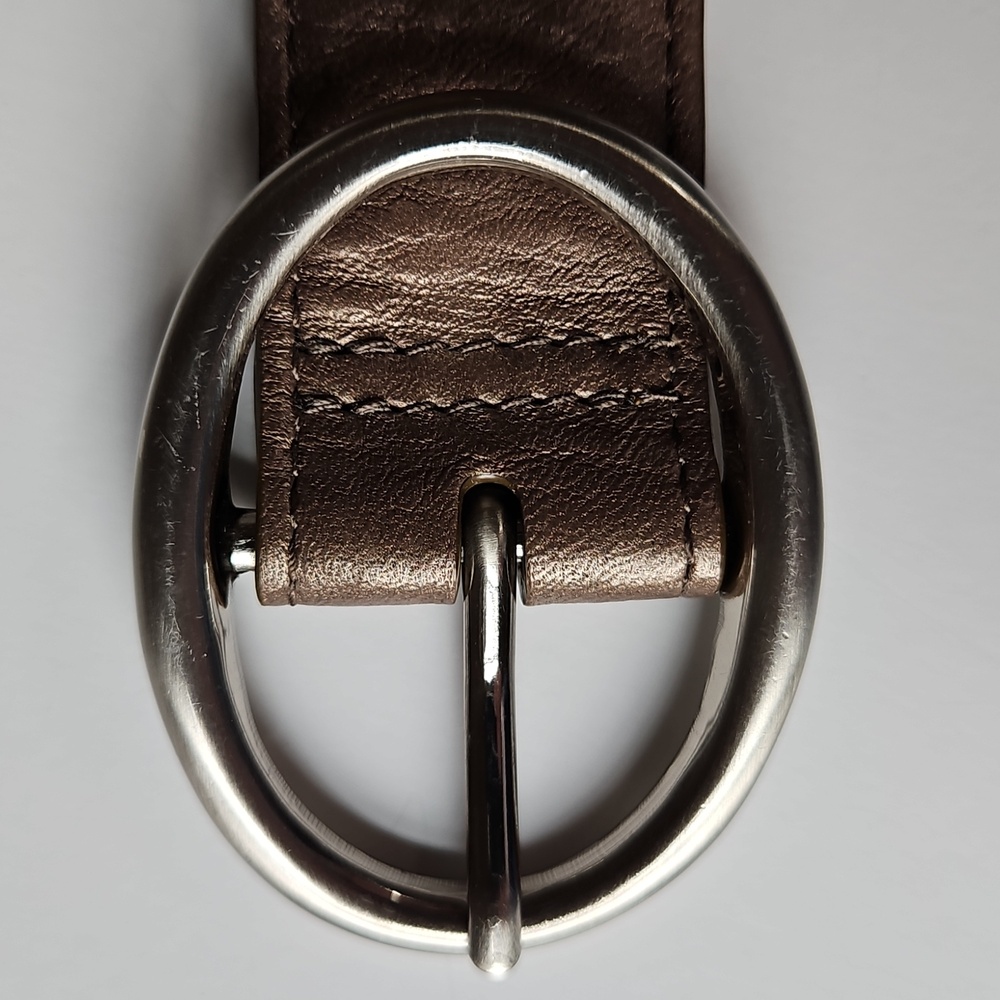 Cole Haan M Pebble Bronze Leather Belt Oval Silvertone Hardware  Grunge Indie - Picture 6 of 10